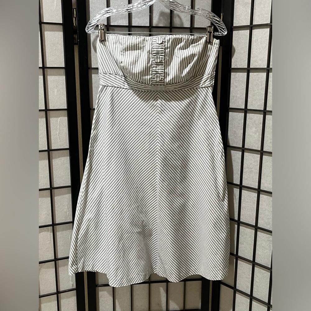 GAP Sweetheart Strapless A-Line Dress in White and Gray Pinstripe WOMEN SIZE 8